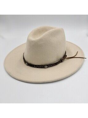 Stetson Mountain Sky Crushable Wool Felt Western Fedora Hat Beige Small